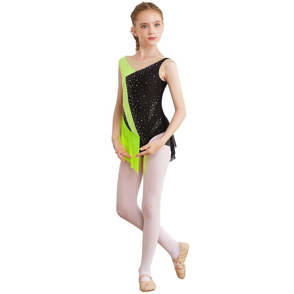 Kids Girls Sleeveless Figure Ice Skating Dress Artistic Gymnastics Leotard Competition Costume Dancewear