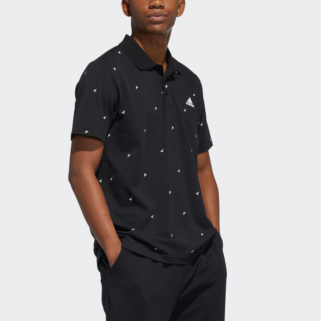 Adidas Aop Logo Print Training Спортивная рубашка поло с коротким рукавом Мужские топы Черный GP0994