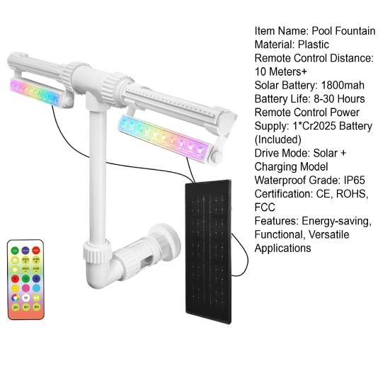 Pool Fountain with Lights Dual Arc Spray Jet Pool Fountain Color Changing Light-up Fountain with Remote Control for Above Ground In-ground Pools