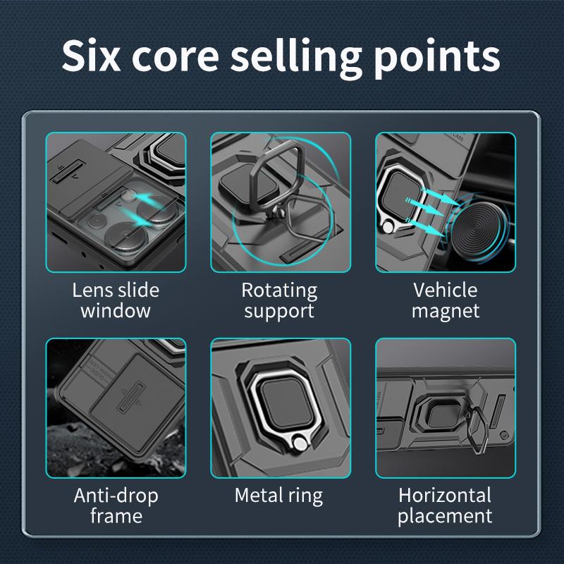 For Poco M6 Pro 4G Case Magnet Holder Ring Armor Back Cover Poko Poxo Little M 6 Pro M6Pro PocoM6Pro 4G Slide Lens Protect Funda