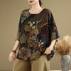 Ethnic Style Large Size Wide Panasonic Swing Doll Shirt Summer Blouse Ethnic Style Print Loose Round Neck Comfortable T-shirt for Women