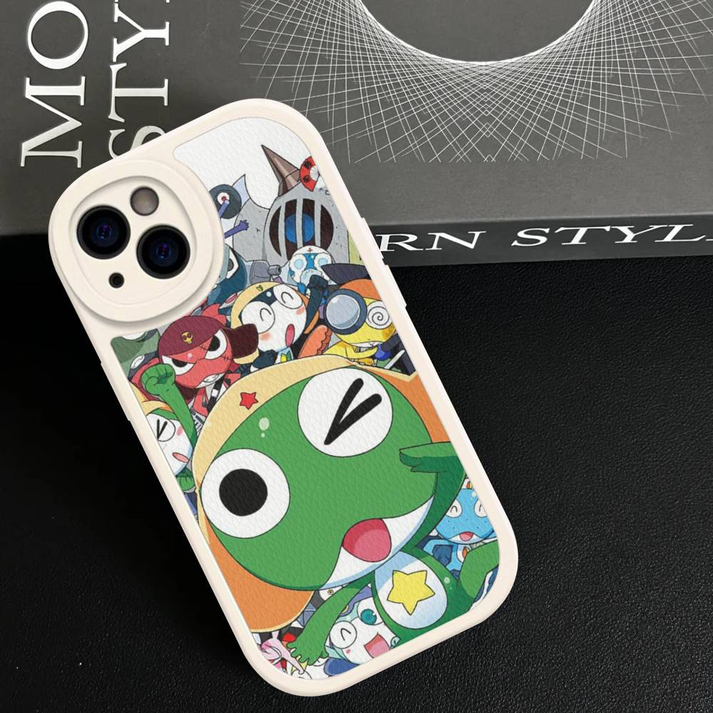 Кероро Лягушонок Крутой Гансо Сержант Чехол для Телефона Для IPhone 16 15 14 13 12 11 Pro Max Plus Кожаный Ударопрочный Чехол