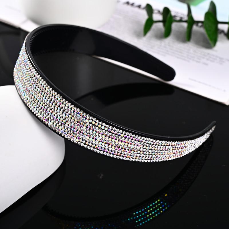Korean-Style Wide Full-Strass Rhinestone Diamond-Inlaid Non-Slip Handmade Women's Gray-Hair Covering Hair Clip Headband Adult