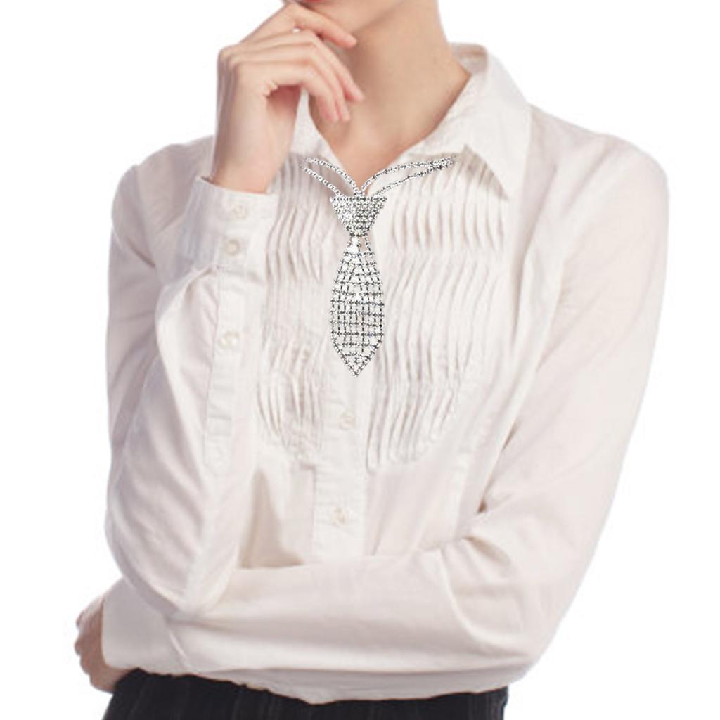 Sparkly Rhinestones Necklace Short Tie Gothic Choker Crystal Metal Chain Necktie for Women Wedding Jewelry Neckwear