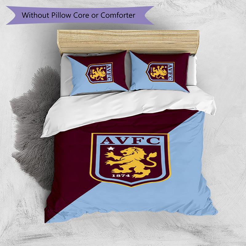 Aston Villa Football Printed 3 Pieces Bedding Set, Comfortable Skin Friendly Bedroom Duvet Cover Set