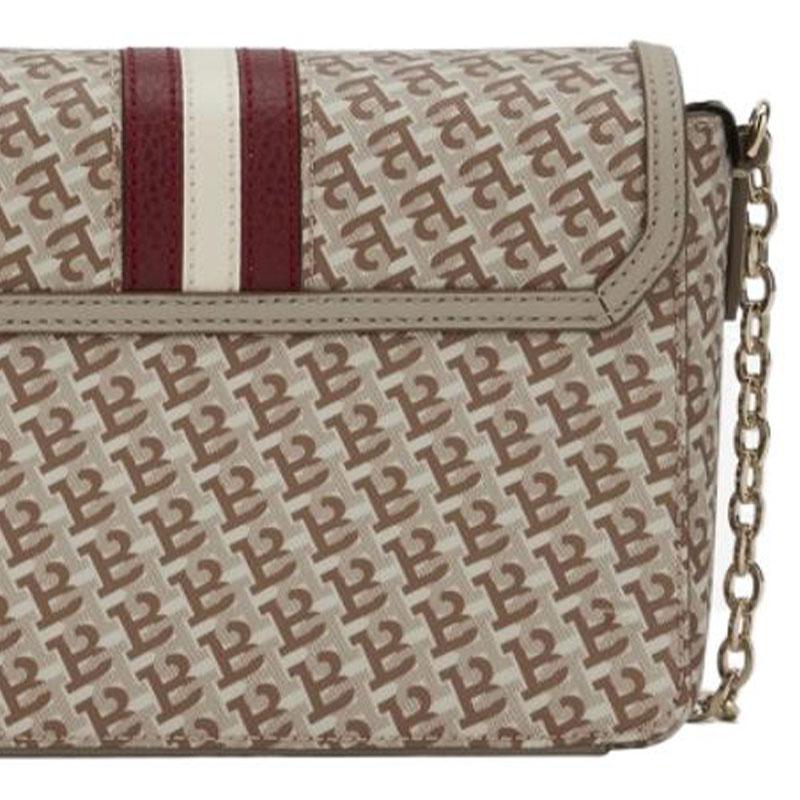 Bally Сумка через плечо женская с клапаном и цепочкой, классический монограммный узор, логотип-буква, цвет хаки 6239378