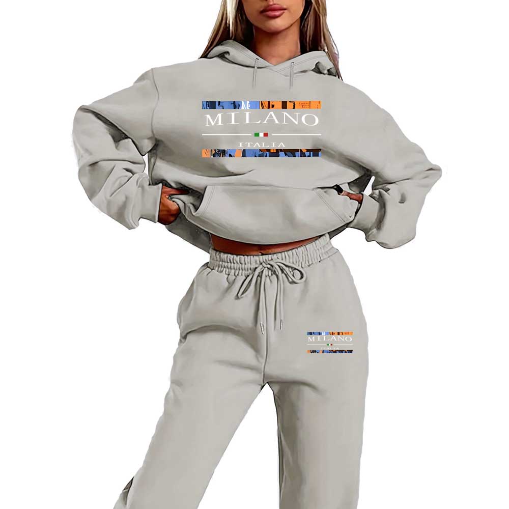 Новый комплект худи с европейскими и американскими печатными буквами, женский топ, брюки, повседневное спортивное худи
