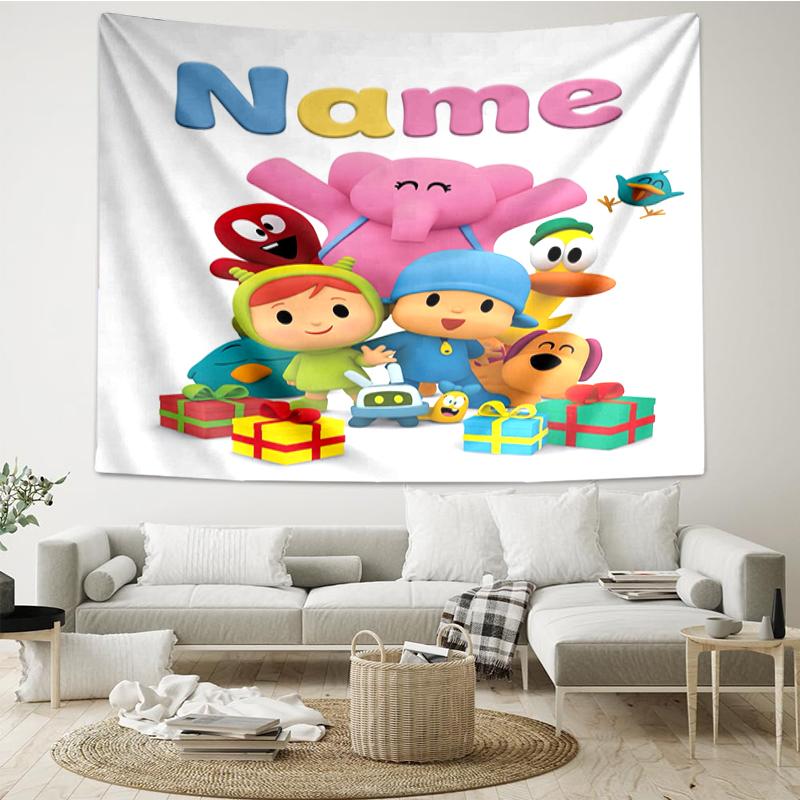 Custom Name Pocoyo Print Tapestry, Backdrop, Easy Setup, Ideal for Bedroom, Office & Living Room, with Aesthetic Wall Hanging Decor.