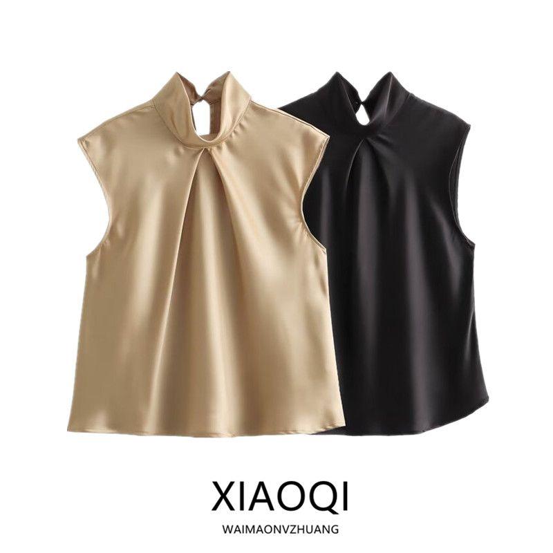 Fashion Style Winter New Women's Clothing Elegant Slim Looking All-Matching Sleeveless Silk Satin Texture Tops 3666175 307