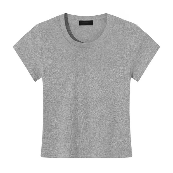Хлопковая футболка с коротким рукавом 2026 Лето Простая Повседневная Приталенная Новая Однотонная С круглым вырезом Пуловер Базовый Стиль Топы Женская одежда