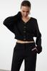 Women's Elegance Style Cardigan Black V-Neck Crop Knitwear Cardigan