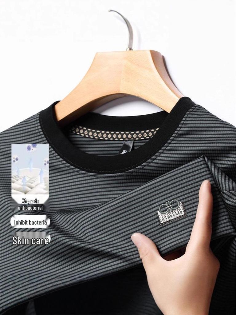 Мужской полосатый свитшот с длинным рукавом и круглым вырезом для весны и осени