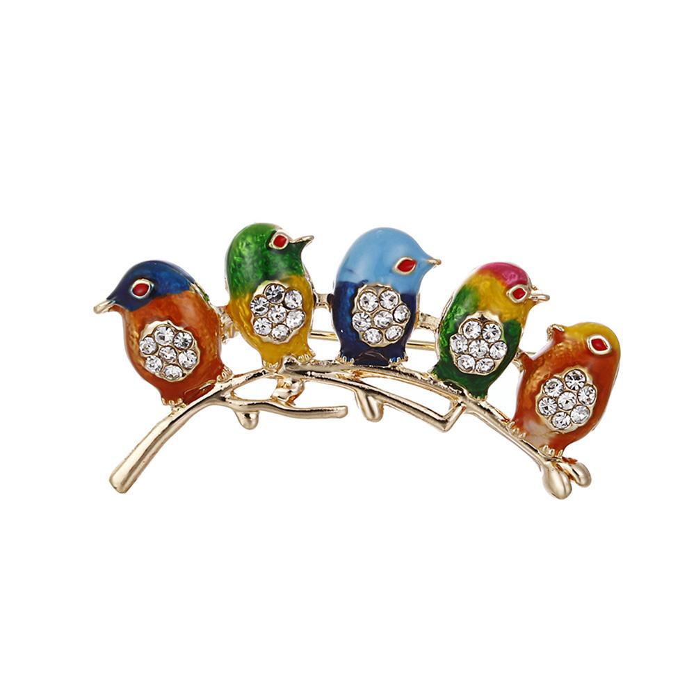 Women Delicate Diamond Colorful Cute Bird Brooch Perfect Wear Decoration
