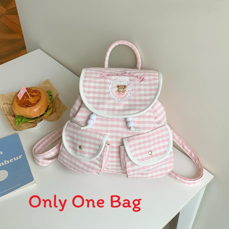 Letter Small Dog Embroidered Checkered Pattern Cartoon Backpack For Daily Use