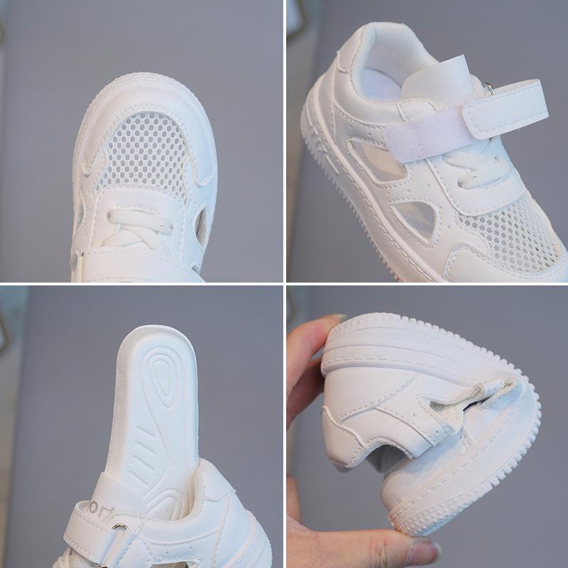 Летняя детская спортивная обувь 2025 года из дышащей белой сетки: Дизайн Hollow для мальчиков и стиль для девочек