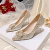 Fashion Summer New Pointy Toe Pumps Women's Fashion Full Sequin Cover Foot Anti-slip Wear-resistant Fine Heel Shoes