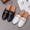 FashionFashion Men's Mules Half Slippers High Quality Leather Man Male Men Shoes Classic Mules Summer White Moccasins Shoes for Men