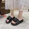 2024 Women's Summer Slippers Fashion PU Leather Platform Slippers Pleated Shoes Casual Comfortable Beach Shoes Outer Wear
