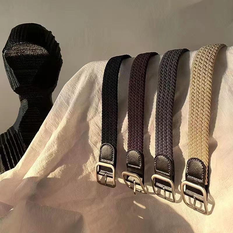 Унисекс плетеный холщовый ремень в корейском стиле с квадратной пряжкой