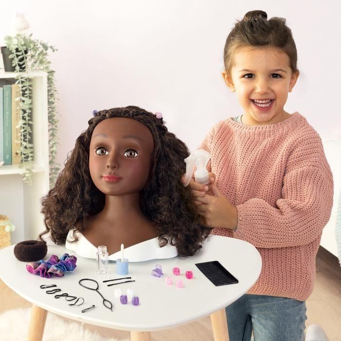 Smoby - Tête à coiffer cheveux afro - Facile à coiffer - 23 accessoires réalistes - Lèvres thermosensibles - Trappe de rangement