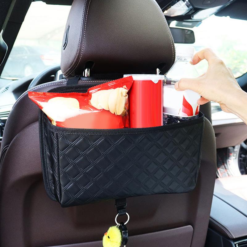 Органайзер для заднего сиденья автомобиля, удобный органайзер для хранения вещей в автомобиле, изысканный кожаный органайзер для заднего сиденья для телефона и еды