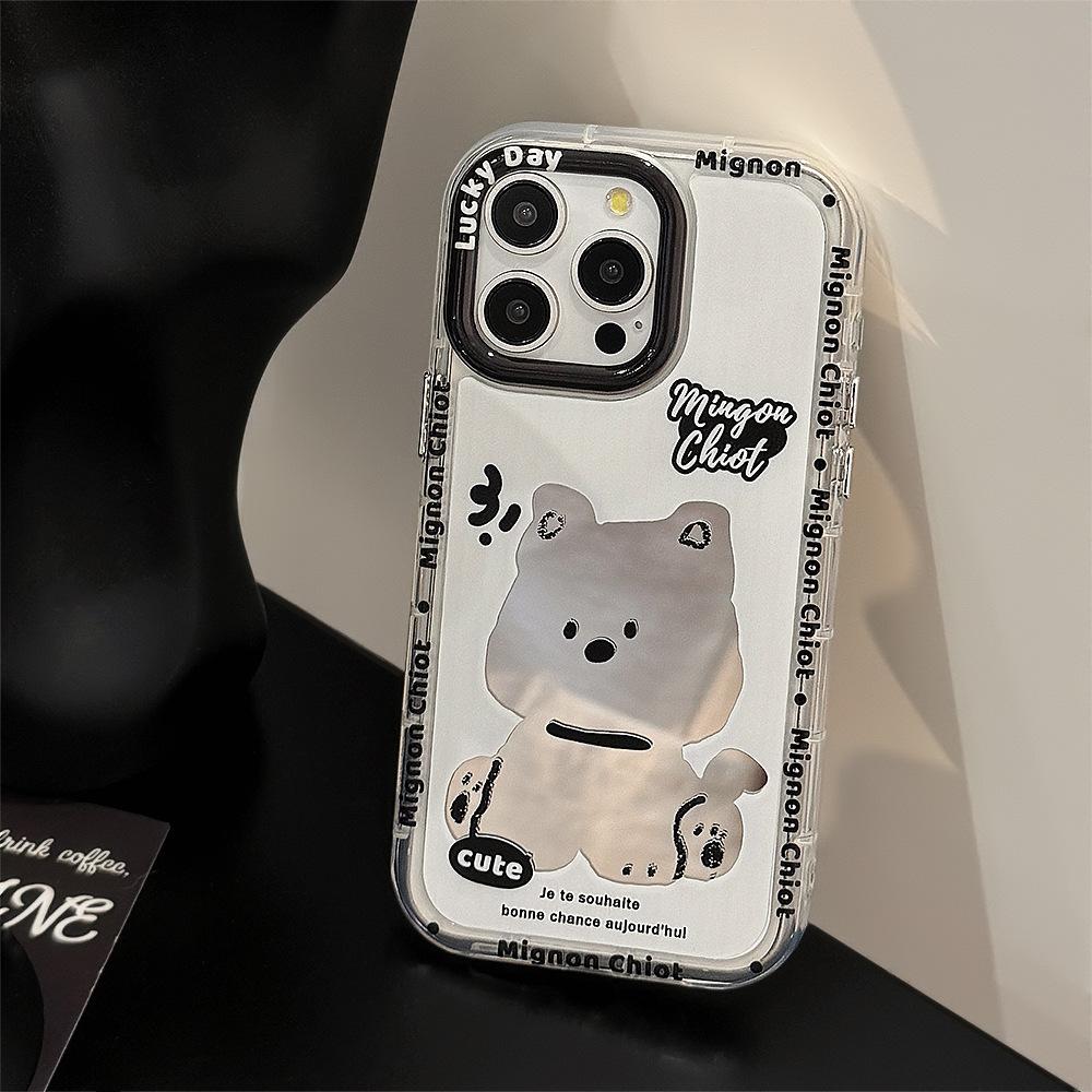 Sweet and Cool Puppy Mirror Case for 16ProMax Apple 15 Phone Case iPhone17 Cartoon 1211 with Hand Strap