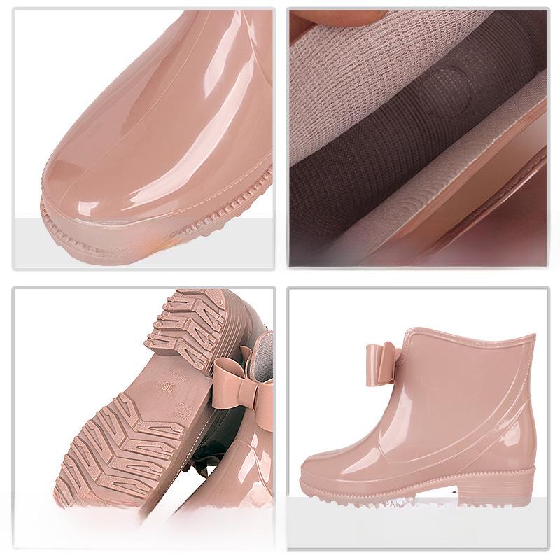 Женские европейские и американские резиновые сапоги Bow Low Tube — модные нескользящие сапоги из ПВХ для ношения на открытом воздухе.
