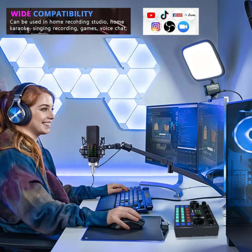 REMALL V8 Sound Card with Condenser Mic, Voice Changer, and Audio Interface for Karaoke, DJ Controller, and Gaming Amplifier. Streaming Equipment for