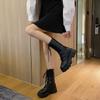 Footwear Round Toe Shoes for Women Black Mid Calf Ladies Boots Half High Biker Spring 2024 New Gyaru Boot On Promotion Pu Goth