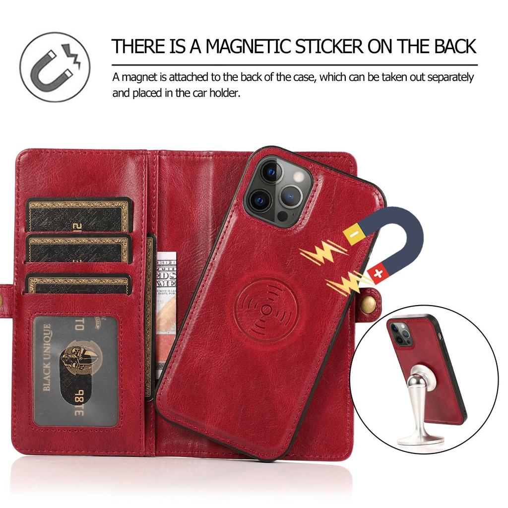 Detachable Multi Card Flip Magnetic Wallet Leather Case for iPhone 15 14 13 12 Pro Max Xs Max XR 8 7Plu Samsung S23 S22 S21 Ultra Plus A14 A13 A52 A53