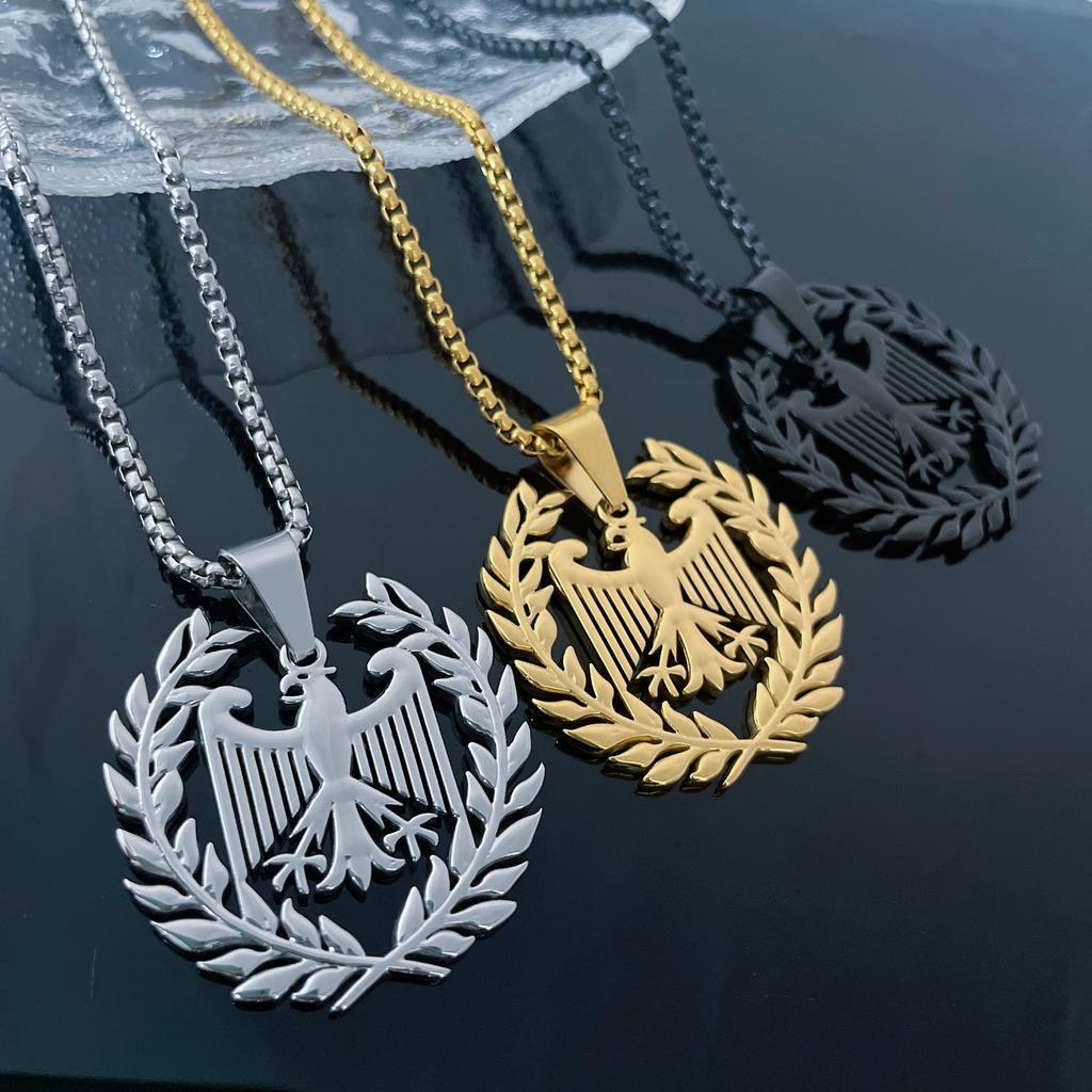 New German Eagle Arms Flag Pendant Necklace for Men Women Stainless Steel Germany Patriotic Jewelry Accessories Gifts