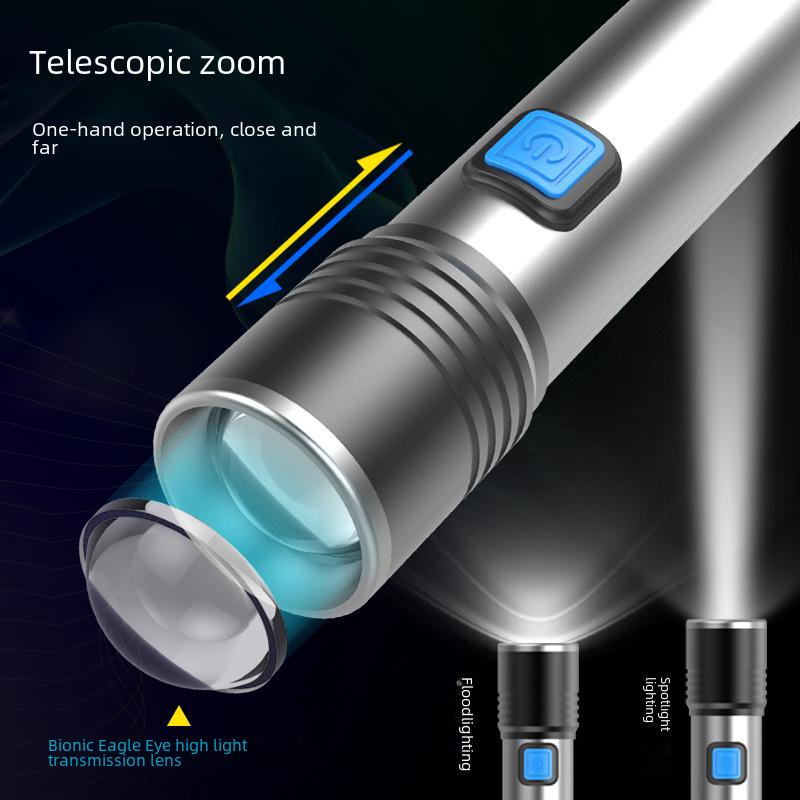 Мини-фонарик Zoom с зарядкой от USB: Многофункциональный, мощный, алюминиевый сплав, супер яркий для кемпинга и использования на открытом воздухе.