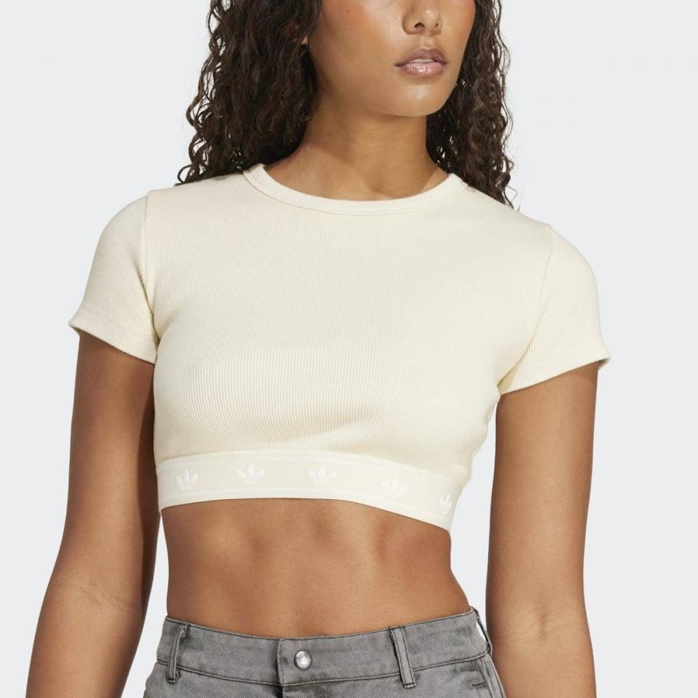 Adidas Ribbed Short Sleeve Top Crop Slim Fit Jd0040