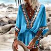 Dresses for Women 2023 Summer Vintage Clothes Deep V Neck Boho Chic Robe Femme Tunic Loose Beach Streetwear