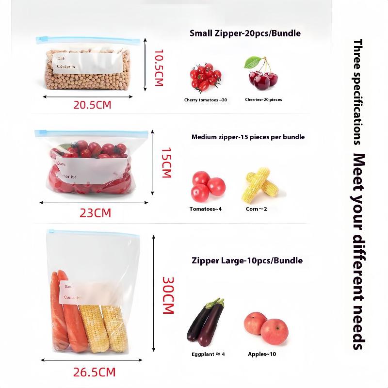 45 шт. Силиконовые пакеты для хранения продуктов, герметичные, многоразовые, стоячие, на молнии, для стаканов, пакеты для хранения свежих продуктов, свежая упаковка для холодильника
