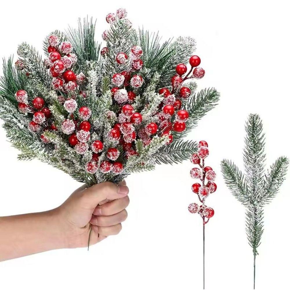 Plastic Fake Cedar Pine Red Berries Faux Pine Christmas Party Decor