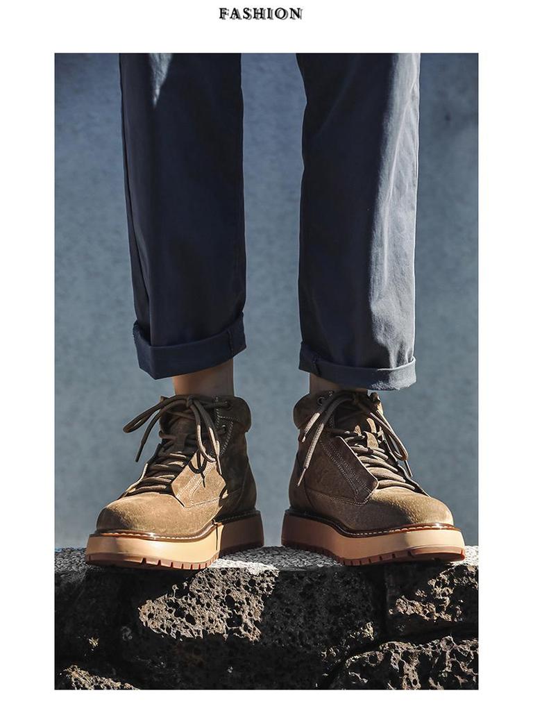 Мужские кожаные ботинки Martin средней высоты 2024 года выпуска: Ретро, толстая подошва, повседневный британский стиль