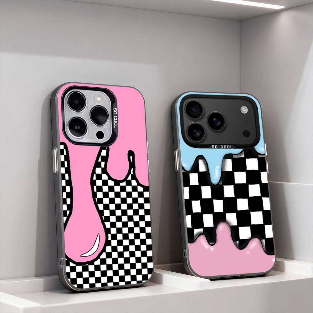 Шахматная доска в клетку Чехол для телефона For iPhone 11,12,13,14,15,16,17,Pro,Max,Plus,E,Air,Mini IMD Матовый черный
