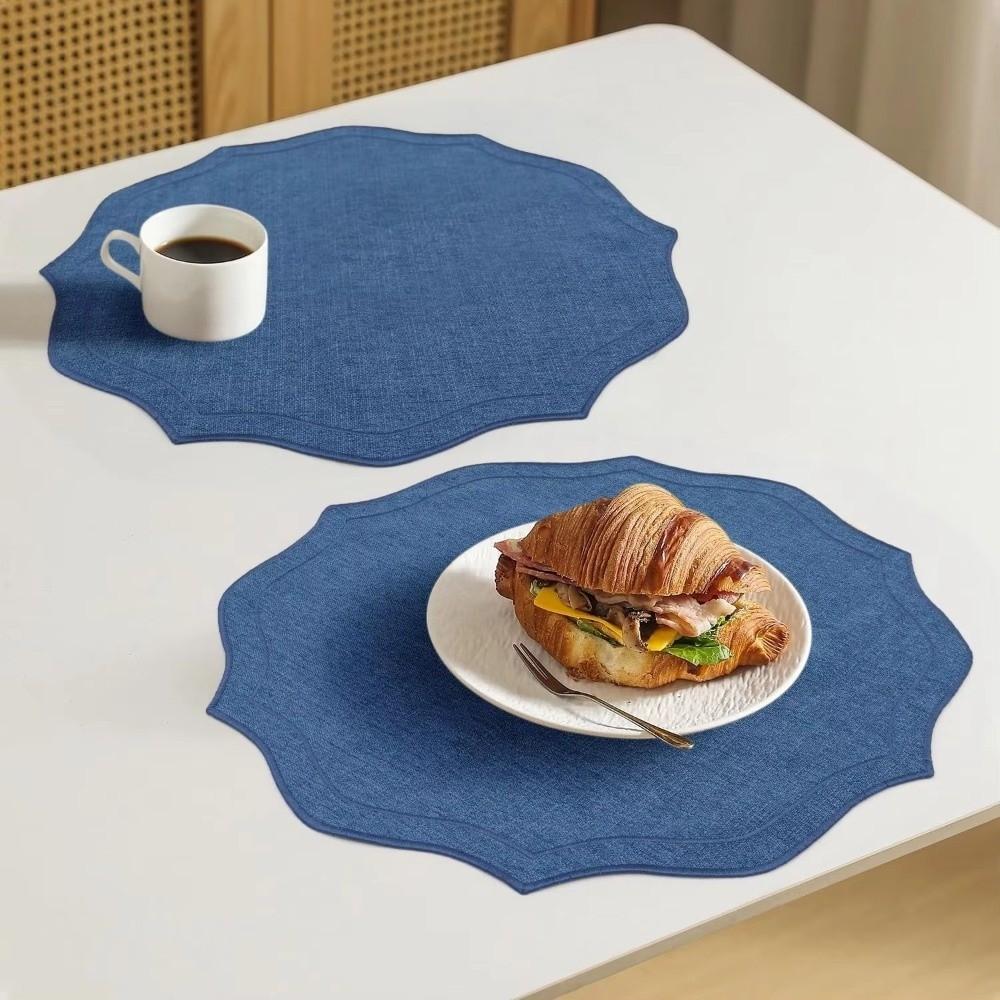 Anti-Slip Linen Embroidered Placemats Overlocking Edge Cotton Linen Table Mats Dining Table Use