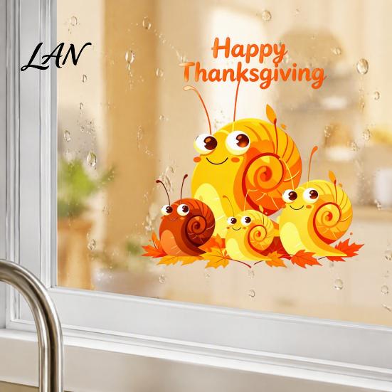 Waterproof Window Stickers Cartoon Snail Static Sticker for Thanksgiving Autumn Harvest Festival, PVC Decal Fall Glass Doors Windows, Decorative Cling
