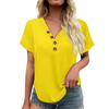 Women's Fashionable Casual Short Sleeved Solid Color V-neck Button Top