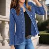 Женская джинсовая куртка с длинным рукавом и необработанным краем, эластичная джинсовая куртка облегающего кроя на пуговицах
