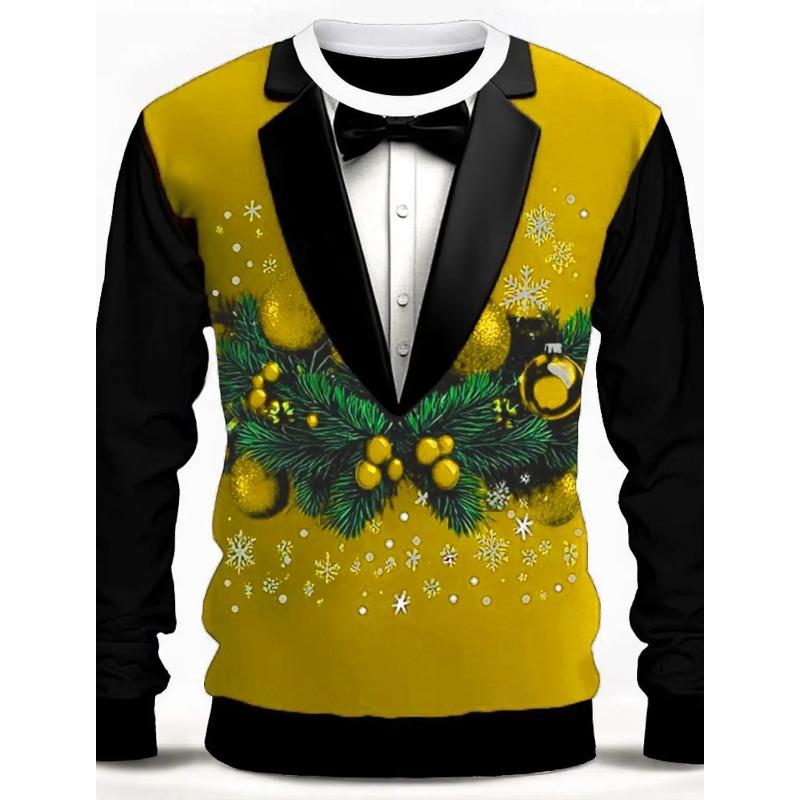 Летний топ с круглым вырезом и 3D-принтом на рождественскую тематику с галстуком-бабочкой, модные повседневные футболки с короткими рукавами для мужчин