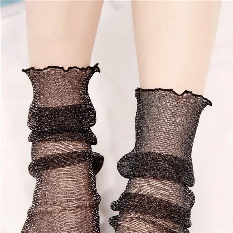 1pair Sexy Star Dot Lace Socks Women Transparent Mesh Ankle Socks Ladies Ultra-Thin Princess Tulle Socks Female Streetwear Socks