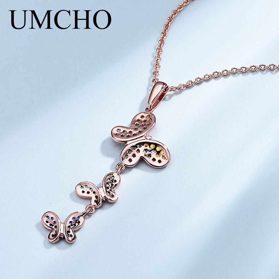 Umcho Красочное серебряное ожерелье с бабочкой, подвески, твердое ожерелье из стерлингового серебра 925 пробы для женщин, подарок с цепочкой, ювелирные изделия
