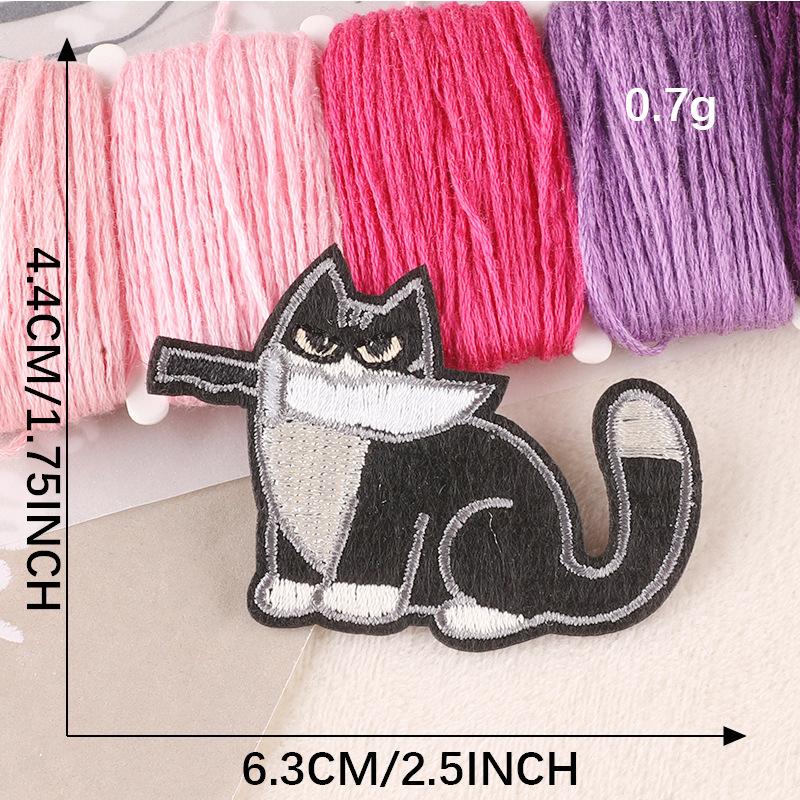 Вышитая этикетка с изображением мультяшного животного, кота, этикетка с изображением значка, аксессуаров для одежды, нашивка для глажки, вышивка, наклейка на ткань