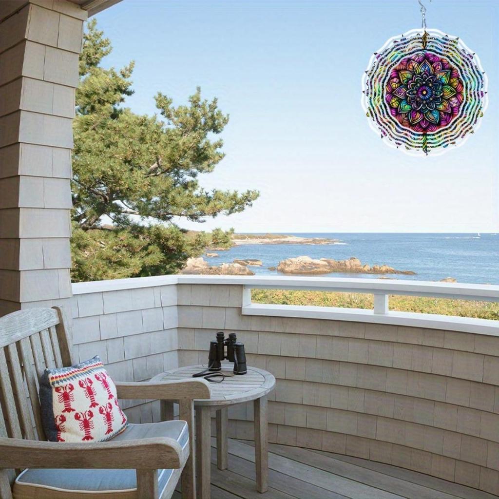 Металлический колокольчик с индийским узором мандалы для украшения сада, балкона на открытом воздухе, подвесное украшение с 3D-печатью, не требует батареек, идеальный подарок