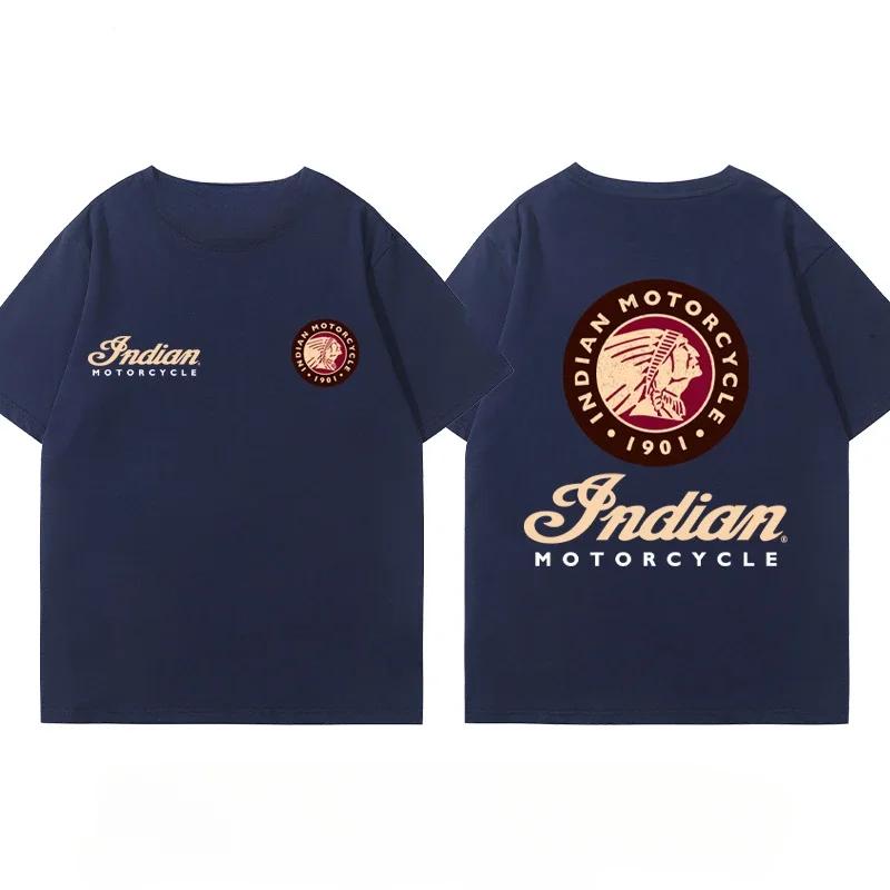 Футболка для мотоциклистов Indian Motorcycle Heavy Locomotive Cruise Bike Riding Suit Club Print Summer Cotton Casual Motorcycle Men's and Women's