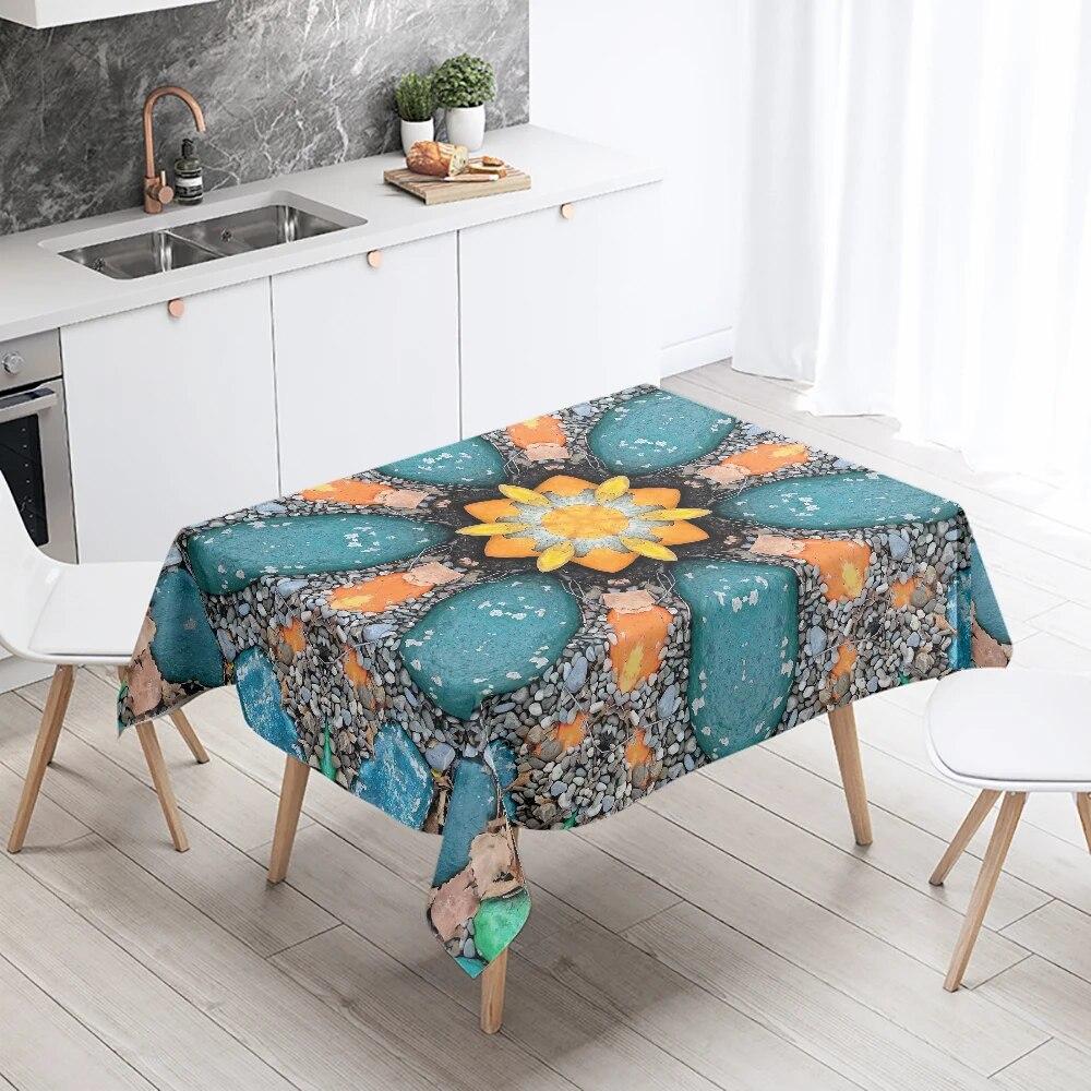 Психоделический геометрический узор мандалы, прямоугольная скатерть, водонепроницаемая и маслостойкая, украшение для свадебного ресторана, кухонного стола