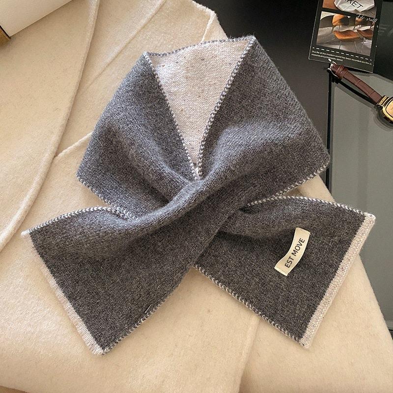 Double-sided scarf autumn and winter interspersed small scarf Keep warm Versatile contrasting colors Fashion pullover scarf Lazy scarf